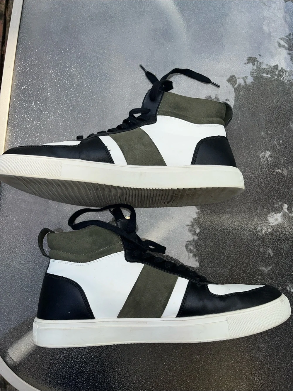 Abound Men's Mr. Jared High-Top Sneakers in Black, White & Olive Suede 13M